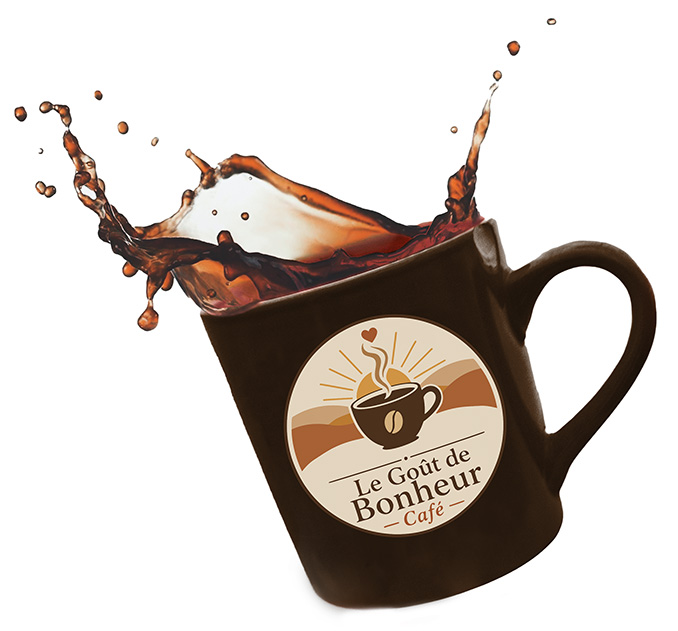 Le Gout de Bonheur Cafe logo on a cup of coffee